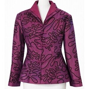 Vintage Color Silk Jacket Medium Purple Pink Chinese Frog Closure Abstract Print